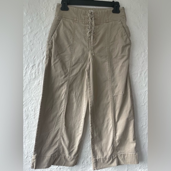 GAP Pants - Gap high rise lace up wide leg khaki ankle pants, side zip; size 2P